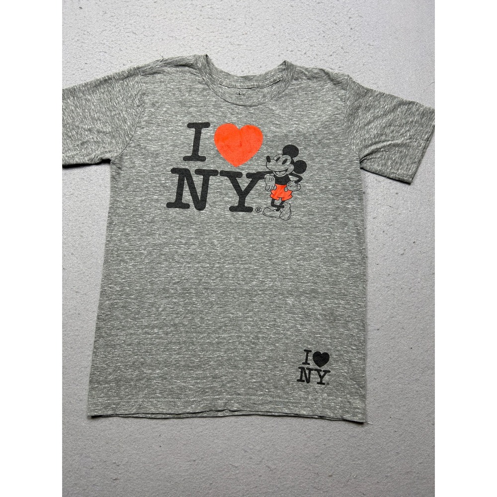 Disney T-Shirt Tri-Blend Heather Gray I Love NY Mickey Mouse Large 10/12 Kids
